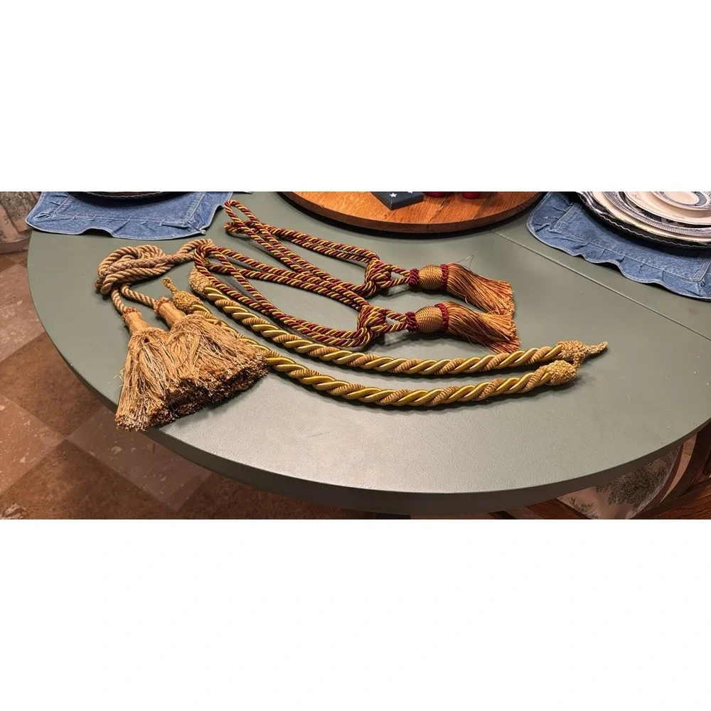 Gold & Burgundy Curtain Rope Tie-Backs with Tassels, Pack of 2